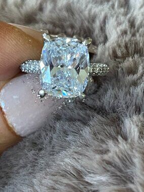 Gorgeous CZ Cushion Cut Engagement Ring In Sterling Silver. Ring Size 4.
